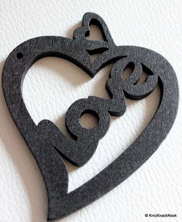 1 x Black Love Heart Wood Bead 70mm
